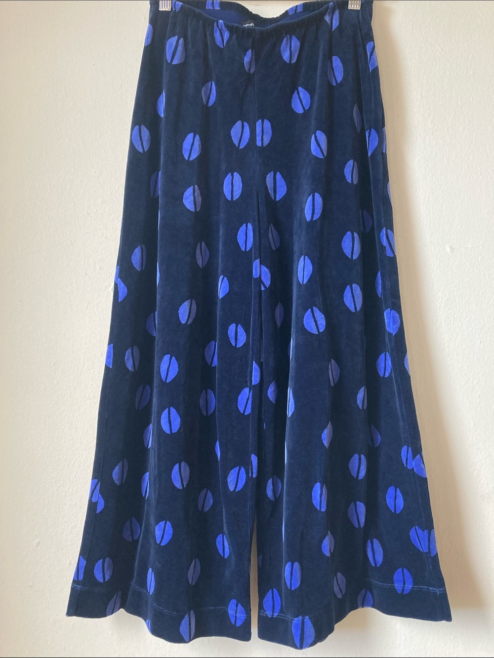 Gudrun Sjoden Blue Coffee Bean Print Velvet Pants Small